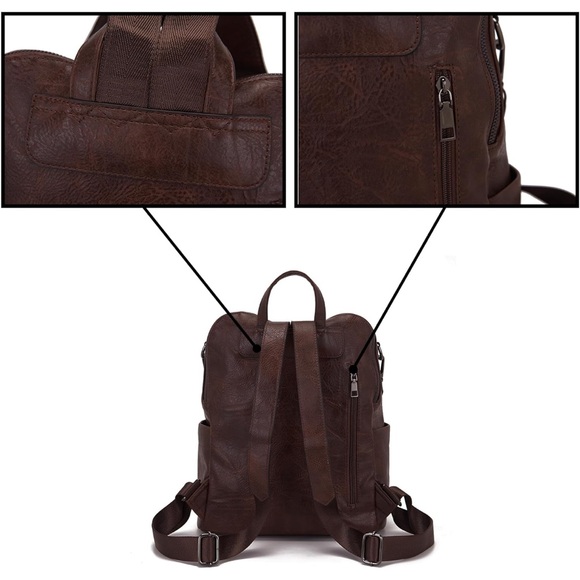 Brown Leather Backpack with Bear keychain main image 4